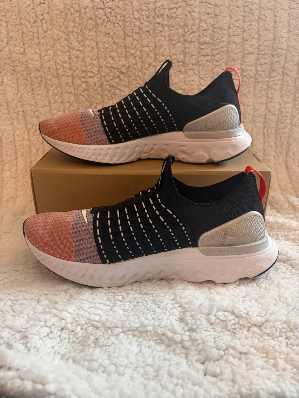 Nike Men’s Black & Coral Knit Slip-On Running Sneakers